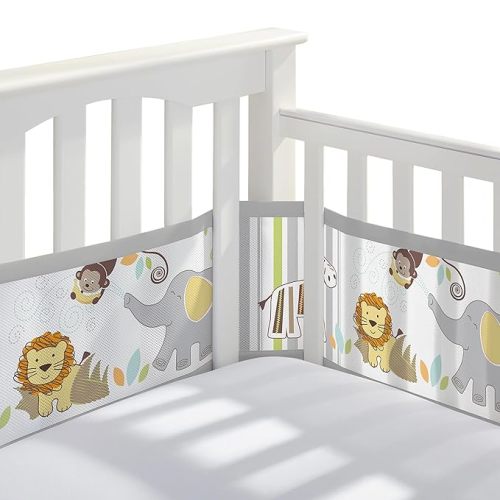 BreathableBaby Breathable Mesh Liner for Full-Size Cribs, Classic 3mm Mesh, Safari Fun Too (Size 4FS Covers 3 or 4 Sides)