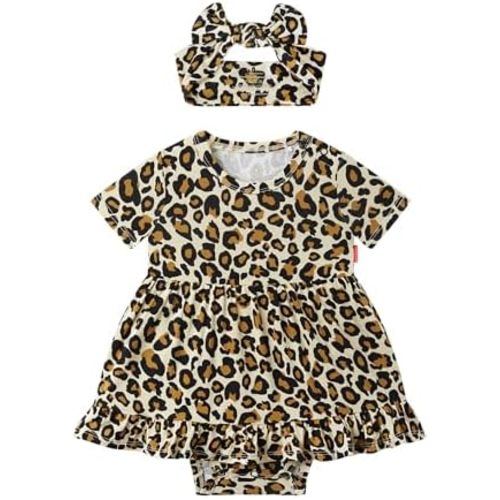 Infant Baby Girl Bodysuit Dress with Hairband Set, Bamboo Viscose Summer Clothes Outfit