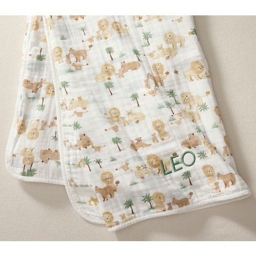 Lion Family Oversized Organic Muslin Baby Blanket