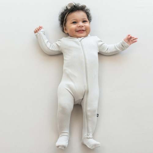 Ribbed Zipper Footie in Oat | Footie Pajamas | Kyte Baby