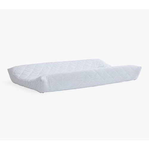 Oxford Stripe Quilted Percale Changing Pad Cover , Chambray Blue