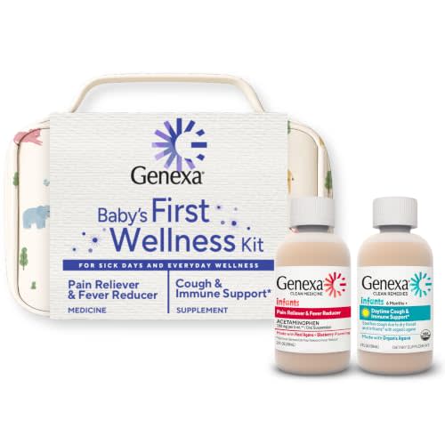 Genexa Baby's First Wellness Kit, Made Clean, Gift Set for Infant & Toddler | Acetaminophen + Cough Syrup with Agave & Zinc, Dye Free, 0% Artificial Additives, Pain, Fever Reducer + Cough, Immune Support