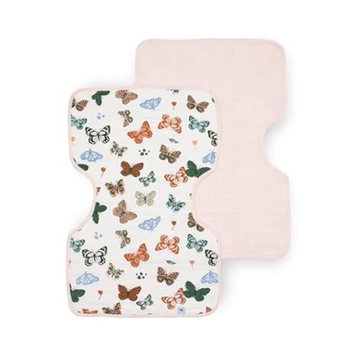 Little Unicorn Ultra-Absorbent Premium Burp Cloth 2 Pack | Soft on Baby's Skin | Larger Size | Ergonomic Design | Set of 2 (Butterflies)