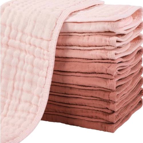 Yoofoss Muslin Burp Cloths for Baby 10 Pack 100% Cotton Baby Washcloths for Boys Girls Large 20''X10'' Super Soft and Absorbent Gradient Pink