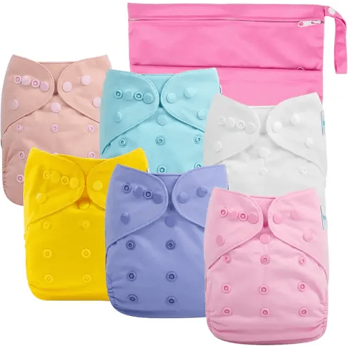 babygoal Cloth Diaper Covers 6 Pack with Wet Bag for Fitted Diapers and Prefolds with Double Gussets, Adjustable and Reusable for Baby Girls 6DCF07