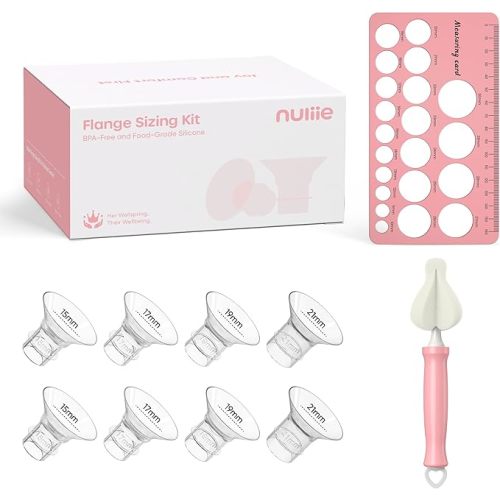 Nuliie 3-in-1 Flange Sizing Kit 12/14/16/18/20mm for 24mm Flange/Shield of Most Pumps, 10PCS Silicone Flange Inserts to Boost Pumping Efficiency & Comfort, BPA-Free Pump Essential for Moms