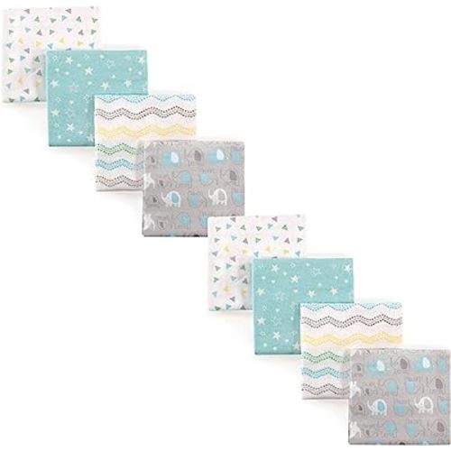 Luvable Friends Unisex Baby Cotton Flannel Receiving Blankets, Basic Elephant 8-Piece, One Size