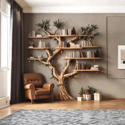 Kids Tree Bookshelf – Natural Wood Tree-Shaped Corner Shelf