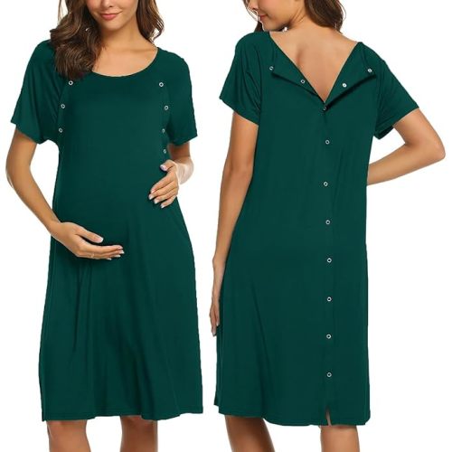 Ekouaer Women’s Nursing/Delivery/Labor/Hospital Nightdress Short Sleeve Maternity Nightgown with Button S-XXL