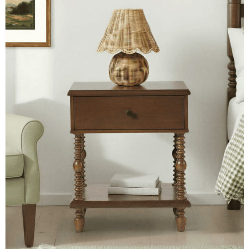 Vivienne Walker Edison Easy Assembly Solid Wood Spindle 1-Drawer Nightstand - Dark Brown