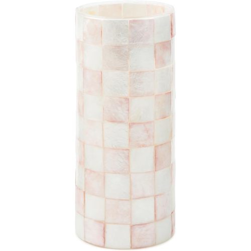 MACKENZIE-CHILDS Capiz Small Vase, Unique Flower-Vase Decor, Pink-and-White Rosy Check
