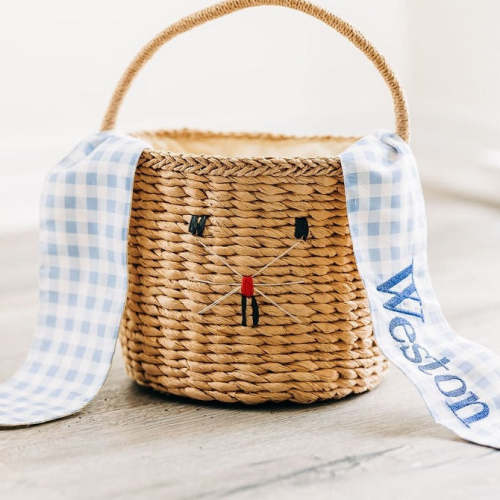 Gingham Kids Easter Basket - Easter Bunny Ears