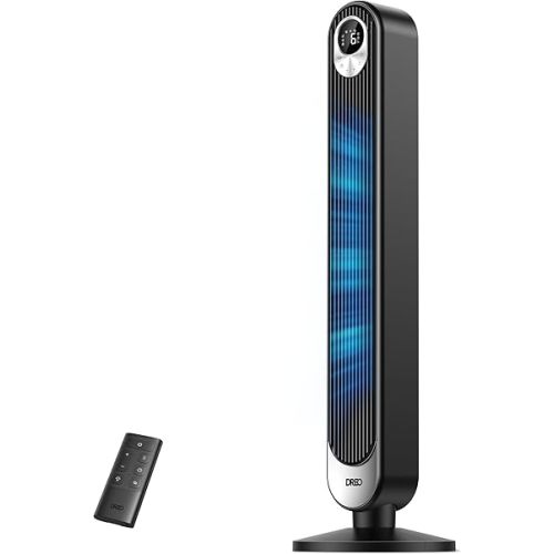 Dreo Tower Fan for Bedroom, 90° Oscillating Standing Fan, 30ft far, 28dB Quiet for Sleep, 6 Speeds, 4 Modes, 12H Timer, 42 Inch, Bladeless, Remote, for Home, Office, Room, Cruiser Pro T1