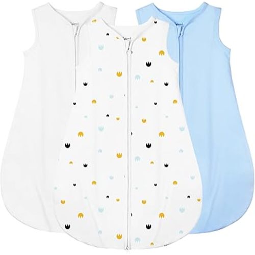 3-Pack Baby Sleep Sack 6-12 Months - 100% Organic Cotton 0.5TOG, 2-Way Zipper Wearable Blanket For Infant, Breathable Soft Lightweight Sleeping Bag, Sleeveless Baby Swaddle Blanket M Size