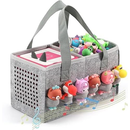 Carrying case for Toniebox Audio Player and Figurines Starter Set,Felt Organizer Bag,Travel for toniebox 2 Earphone and charger accessories portable bag (Grey)