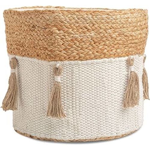 Crane Baby Fabric Storage Bin for Nursery and Toddlers, Toy Storage for Boys and Girls, Cream and Beige, 13" w x 12" h