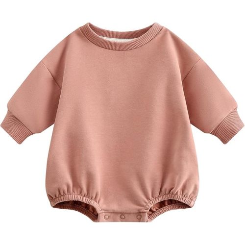 Bafeicao Baby Boy Girl Sweatshirt Romper Organic Cotton Solid Color Long Sleeve Bubble Romper Oversized Warm Fall Winter