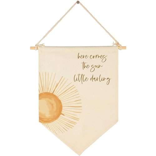 Here Comes the Sun,Little Darling-Sunshine Decor-Baby Flag Presents Shower-Flag Decor Gift for Baby Boys Girls Kids-Banner Pennant Wall Sign Gift for Nursery Kids Room Playroom Bedroom