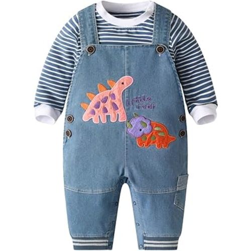Cute Baby Boy Clothes Suit Toddler Boys' Striped long Sleeve T-Shirt+Denim Overalls Jumpsuit Pants Outfits Sets