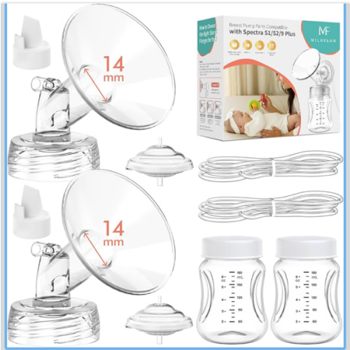 Pump Parts Compatible with Spectra S1,S2,S9 Plus, Replacement Kit for Spectra Pump Parts 2PCS Include 14 mm Flange, Duckbill Valve, Tube,Bottle, Backflow Protector, Not Original Accessories