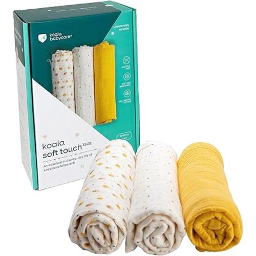 Koala Babycare Organic Muslin Swaddle Blankets for Newborns – GOTS & Oeko-TEX Certified - 3 Pack Soft Cotton Baby Blanket 32 x32 inches - Lightweight, Breathable, and Safe for Boys and Girls