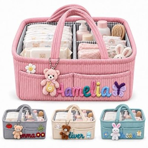 Personalized Baby Diaper Caddy Organizer with Name, Baby Gift Basket