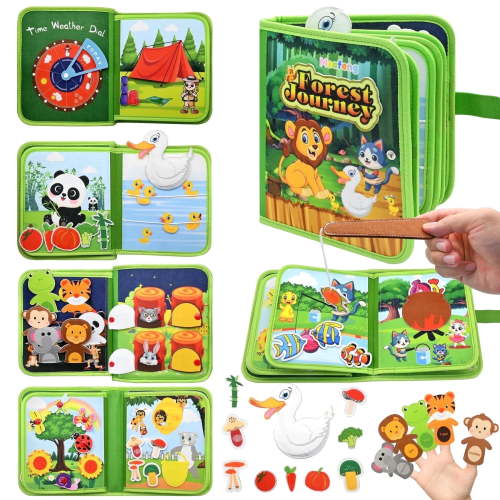 Meafeng Toddler Busy Board, 10 in 1 Montessori Toys Activity Busy Book for Boys Girls Age 1-3, Educational Travel Toys Gifts for Toddlers