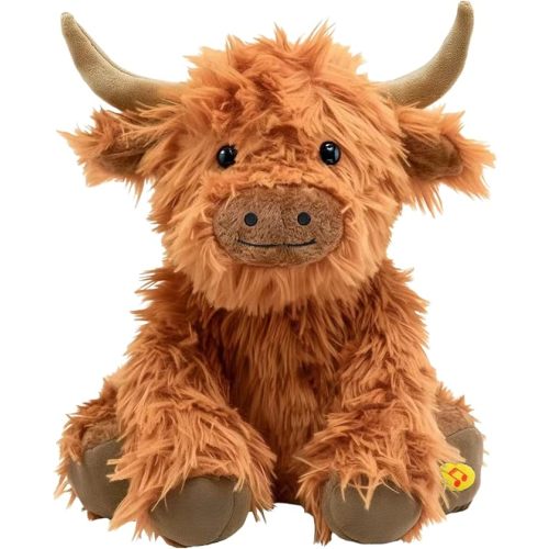 Music Highland Cow Stuffed Animal with Sound, Farm Cow Toy with ''Moo''Sound, Soft Farm Animal Cattle Plushie Doll Festival Presents for Adults Kids Boys Girls (Brown)