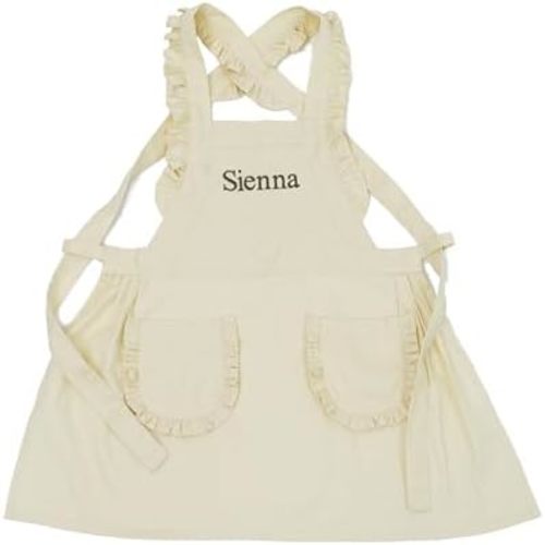 MT WORLD Kids Aprons with Name Personalized Toddler Girls Aprons with Pockets for Little Girls Cooking Baking