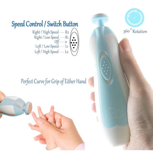EASTIN Electric Nail File Drill for Baby, Baby Nail File Kit, Safe Electric Baby Nail Trimmer, 6 in 1 Safety Cutter Trimmer Clipper for Toes and Fingers (Blue)