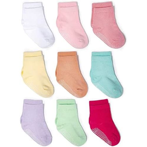 ZAPLES Baby Non Slip Grip Crew Socks with Anti Skid Soles for Infants Toddlers Kids Boys Girls