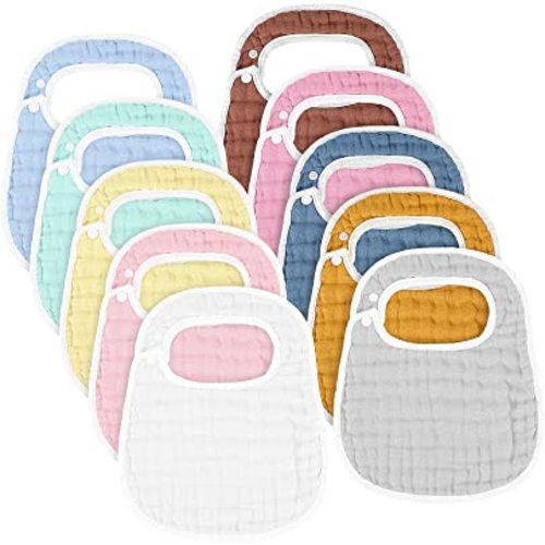 Loopeer 10 Pcs Snap Muslin Bibs soft Baby Bibs for Boy Girl Infants Newborns for Teething Drooling(Colorful)