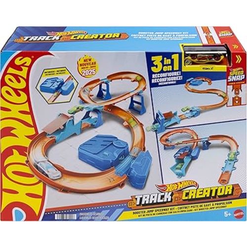 Hot Wheels Toy Car Track Set, Deluxe Building Box with Motorized Booster, 1:64 Scale Vehicle, Speed Snap Track, Boosted Jump Speedway