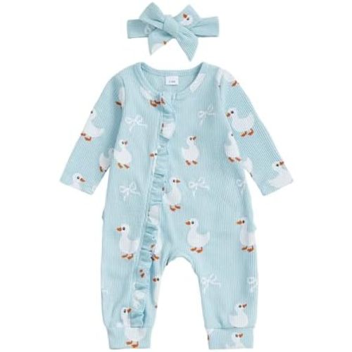 Newborn Baby Girl Boy Easter Outfit Bunny Print Long Sleeve Sweatshirt Romper Jumpsuit Infant Spring Summer Clothes