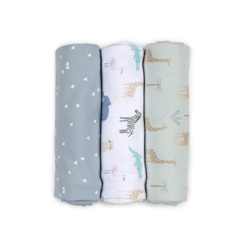 3 Pack Organic Cotton Interlock Wraps - Safari