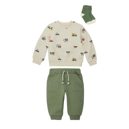 Wonderluxe Baby Boys' Long Sleeve Fleece Sweatshirt and Jogger, 3-Piece Set, Sizes 0-3M-24M