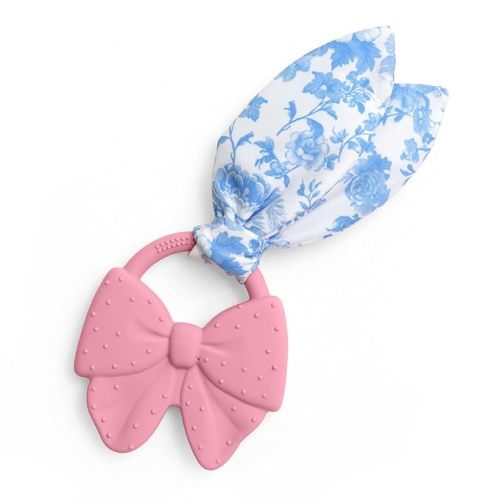 Itzy Ritzy Silicone Baby Teether, Crinkle Sensory Toy with Handle (Bow) | BPA-Free Textured Silicone Teether with Crinkle Fabric Tie, Easy-Grip Handle & Textured Surfaces for Soothing Teething Relief