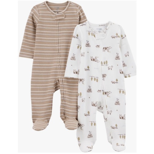 Simple Joys by Carter's Unisex Baby 2-way Zip Thermal Footed Sleep and Play, Pack of 2