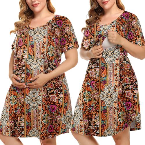 MONNURO Plus Size 3 in 1 Labor/Delivery/Hospital Gown Nursing Maternity Nightgown Dress for Breastfeeding 1-5XL