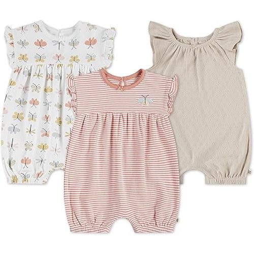HUGGIES Baby Romper, 3pk - Coral Pink/Butterflies, 0-3M