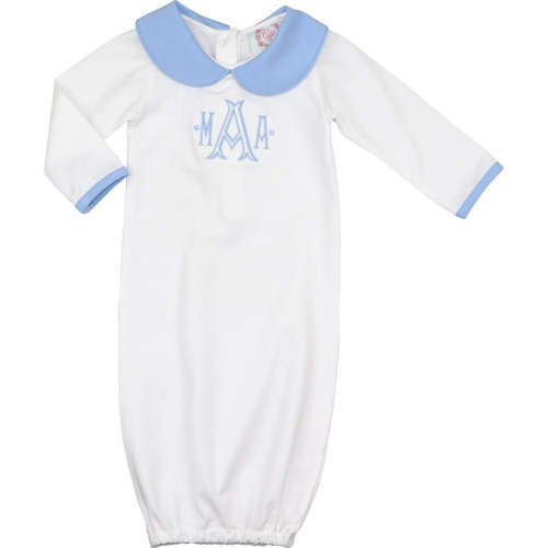 Blue And White Knit Baby Gown - Cecil & Lou