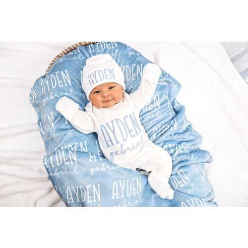 Custom Baby Swaddle with Name or Newborn Outfit Set, Personalized Baby Gift, Baby Shower Keepsake, Embroidered Coming Home Set