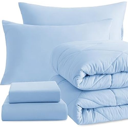 NTBAY Twin Comforter Set with Sheets, 5 Pieces Soft and Breathable Bedding Set, Twin Bed in a Bag, Down Alternative Comforter Set Solid Color All Season, Kids Bedding Set, Aqua