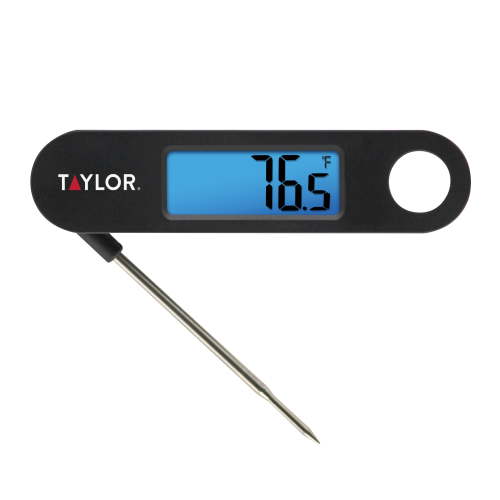Taylor Stainless Steel Digital Foldable Probe Meat Thermometer with Blue Backlight Display