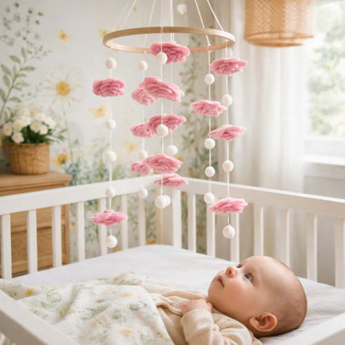 Blush Rose Flower Baby Mobile