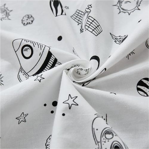 Brandream Milky Way Space Galaxy 3-Piece Baby Boy Girl Nursery Crib Bedding Set with Spaceship Rocket Theme - Black and White Bedding