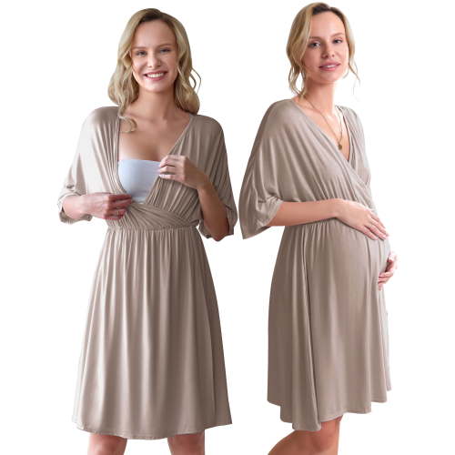 Oudiya 3 in 1 Labor/Delivery/Hospital Gown Maternity Dress Nursing Nightgown Sleepwear for Breastfeeding