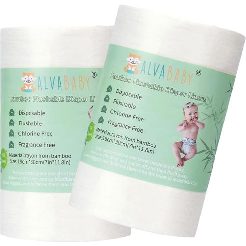 ALVABABY Diaper Liners for Baby Cloth Diaper 11.8x7.1 Inch 4 Pack 400 Sheets Disposable Compostable Unscented Fragance Free Chlorine Free