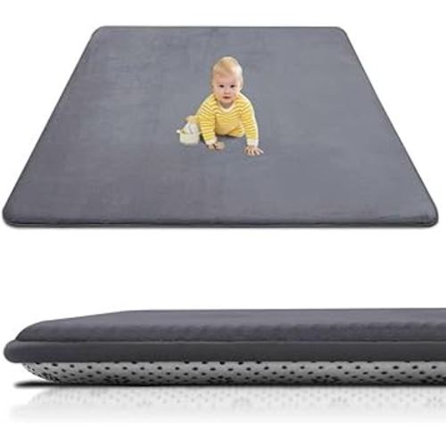 Xiaoxinluck Baby Play Mat for Floor, 1.3" Thick 59"×71" Thick Playpen Mat for Tummy Time, Ultra Soft Coral Velvet Crawling Mats for Infant, Toddler, Kids, Non-Slip Tatami Mat's-Dark Gray