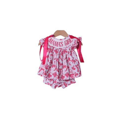 Smocked Mama's Girl Pink Bow Bloomer Set